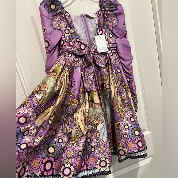 NEW Zimmerman Cosmic Twist Front purple bow ruched sleeve flare dress - Picture 9 of 16